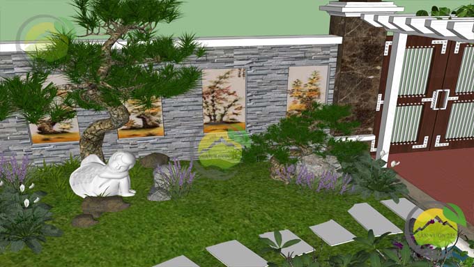 Mẫu thiết kế tiểu cảnh sân vườn nhỏ đẹp diện tích 50m2 