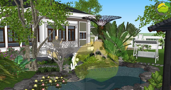 Mẫu thiết kế nhà vườn 1 tầng dưới 1000m2 6