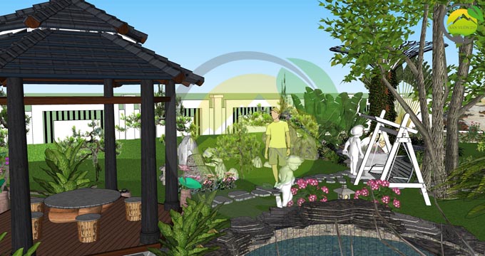 Mẫu thiết kế nhà vườn 1 tầng dưới 1000m2 4