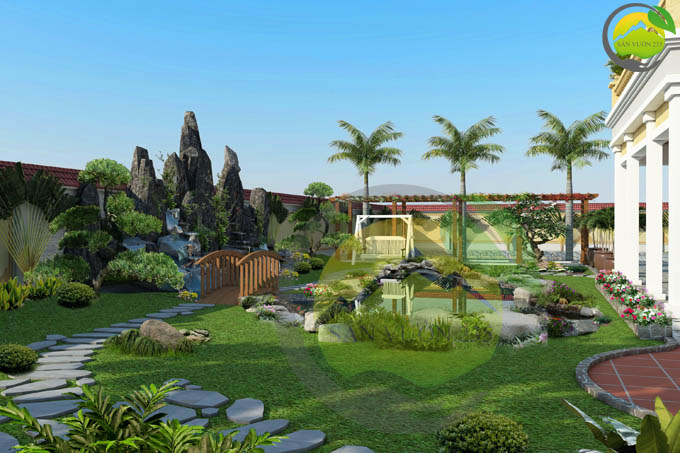 Thiết kế sân vườn biệt thự 2,5 tầng mái thái 4