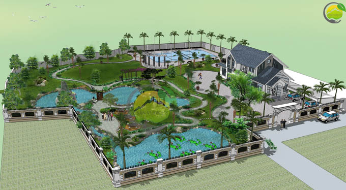 Thiết kế sân vườn biệt thự mái thái tại Sóc Sơn 1