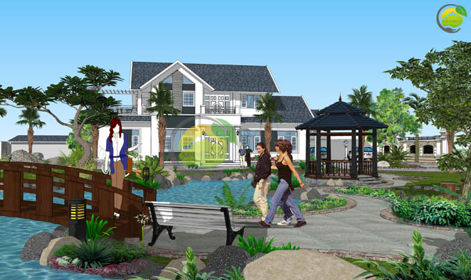 Thiết kế sân vườn biệt thự mái thái tại Sóc Sơn 3