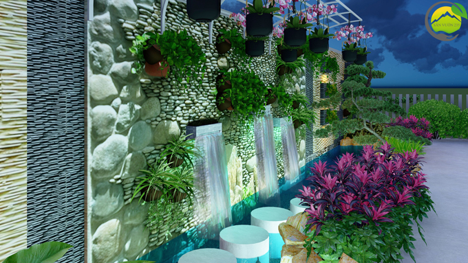 Tiểu cảnh sân thượng nhà phố 50m2