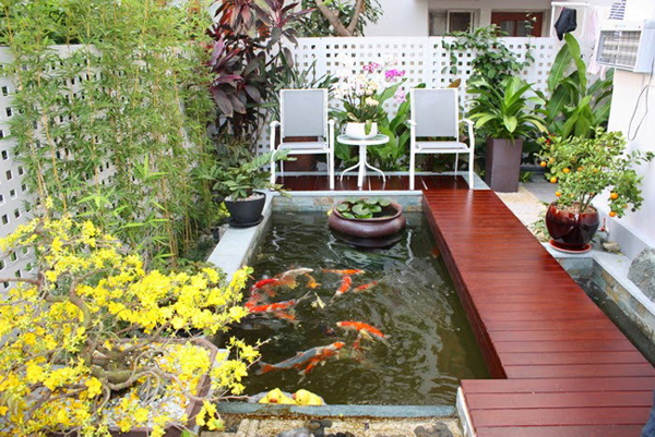 Hồ cá tiểu cảnh sân vườn giúp tăng tính thẩm mỹ cho ngôi nhà