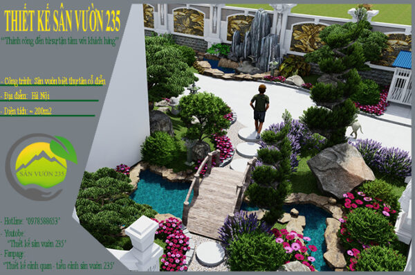 Mẫu thiết kế sân vườn biệt thự cổ điển tại Hà Nội 300m2