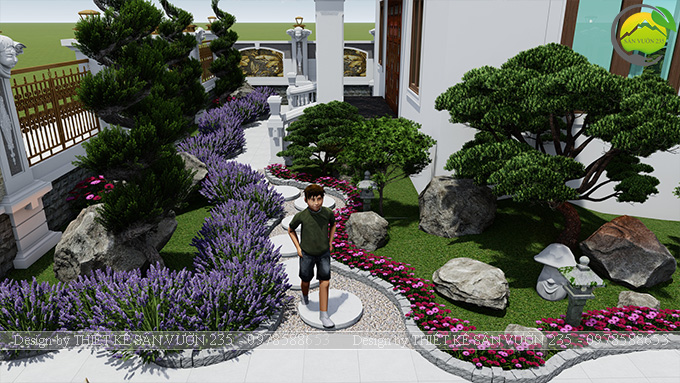 Mẫu thiết kế sân vườn biệt thự cổ điển tại Hà Nội 300m2 10