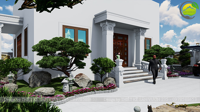 Mẫu thiết kế sân vườn biệt thự cổ điển tại Hà Nội 300m2 14