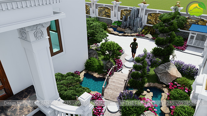 Mẫu thiết kế sân vườn biệt thự cổ điển tại Hà Nội 300m2 3