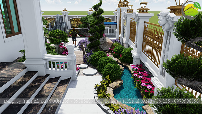 Mẫu thiết kế sân vườn biệt thự cổ điển tại Hà Nội 300m2 4