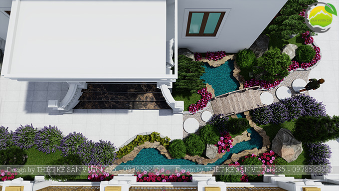 Mẫu thiết kế sân vườn biệt thự cổ điển tại Hà Nội 300m2 5