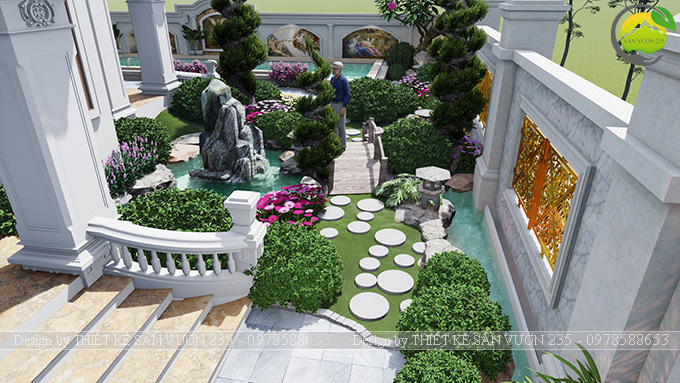 Mẫu thiết kế sân vườn biệt thự tân cổ điển tại Hà Nội 9