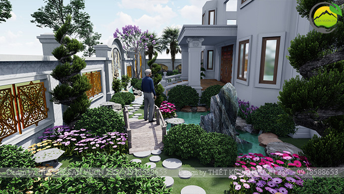 Mẫu thiết kế sân vườn biệt thự tân cổ điển tại Hà Nội 11