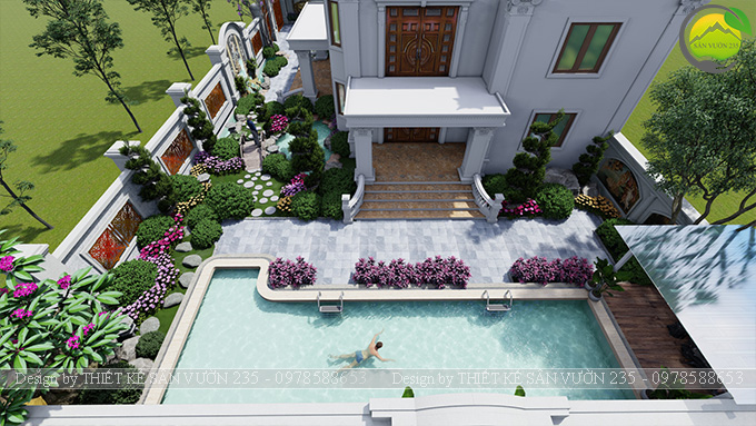 Mẫu thiết kế sân vườn biệt thự tân cổ điển tại Hà Nội 1