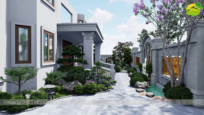 Mẫu thiết kế sân vườn biệt thự tân cổ điển tại Hà Nội 4