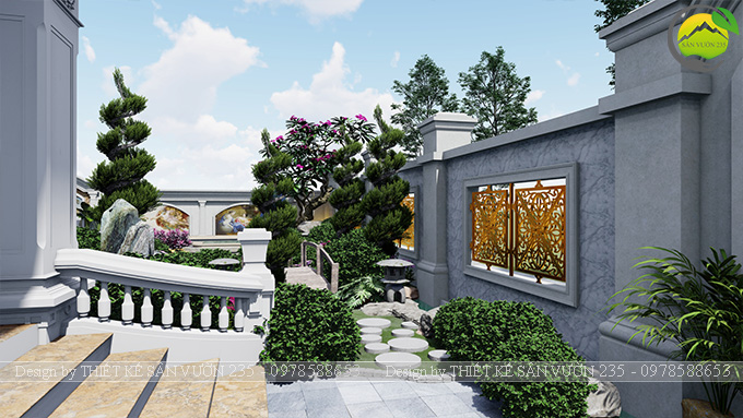 Mẫu thiết kế sân vườn biệt thự tân cổ điển tại Hà Nội 8