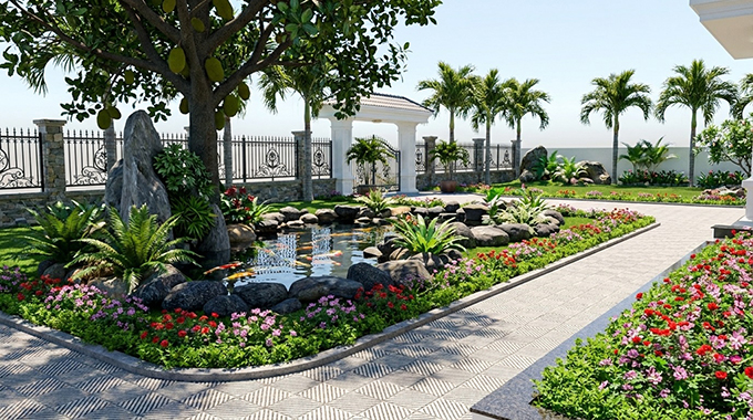 Mẫu thiết kế sân vườn biệt thự tại Nam Định