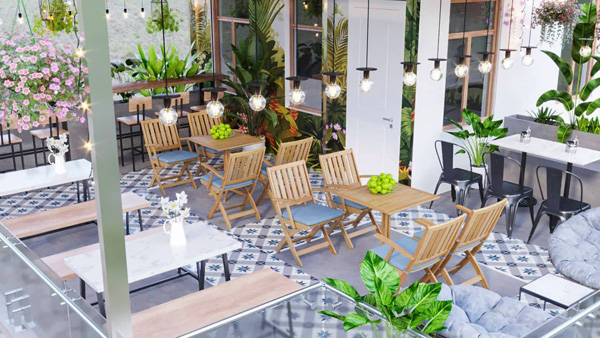 thiết kế sân vườn quán cafe