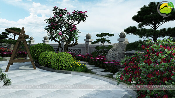 Mẫu thiết kế sân vườn nhà thờ họ 500m2 tại Hà Nội 4