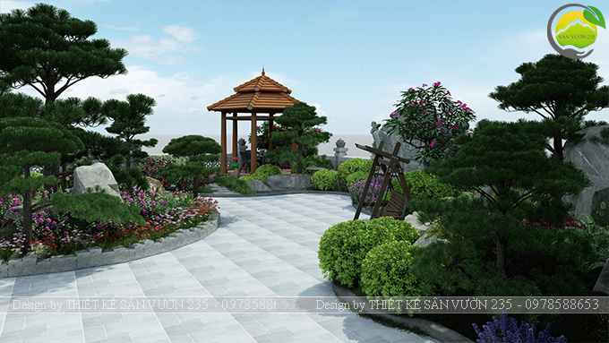 Mẫu thiết kế sân vườn nhà thờ họ 500m2 tại Hà Nội 11