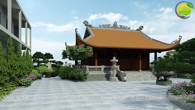 Mẫu thiết kế sân vườn nhà thờ họ 500m2 tại Hà Nội 9