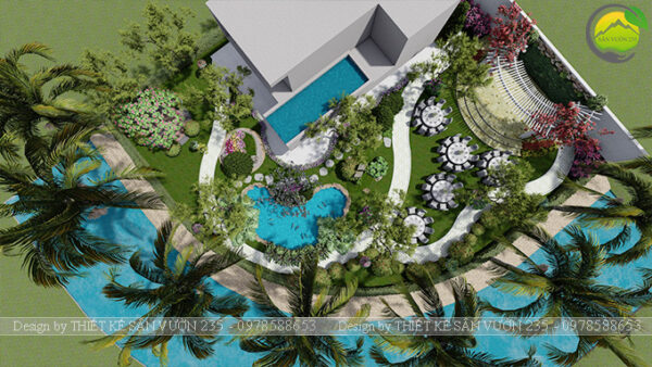 Thiết kế sân vườn biệt thự villa ven sông tại Hà Nội 1