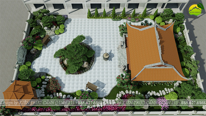 Thiết kế sân vườn nhà thờ họ tại Hà Nội diện tích 500m2