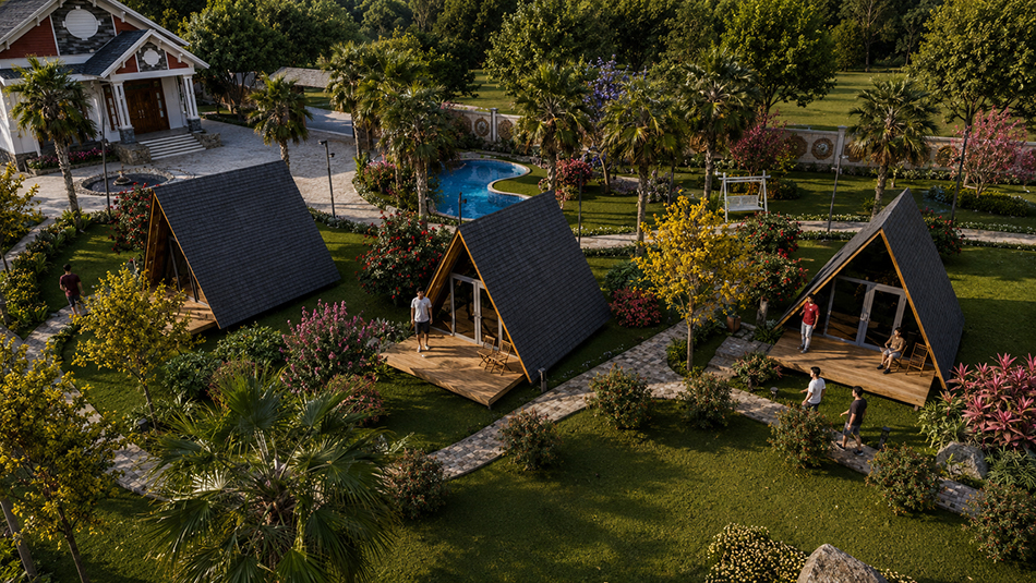 thiết kế sân vườn homestay cafe