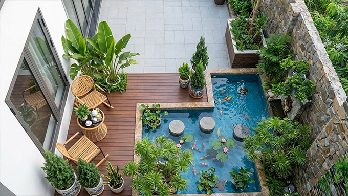 mẫu thiết kế tiểu cảnh ban công tại Long Biên