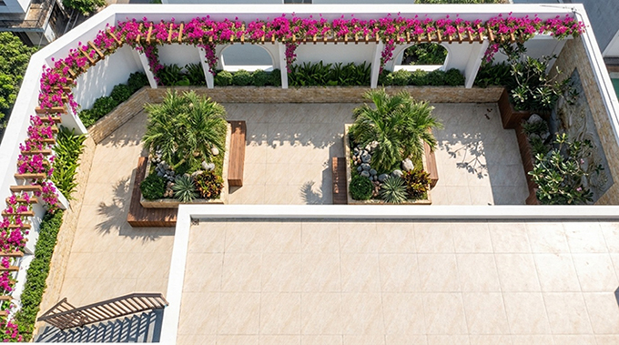 Tiểu cảnh sân vườn trên mái tại Mỹ Đình