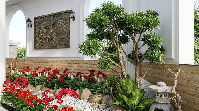 Tiểu cảnh sân vườn trên mái tại Mỹ Đình