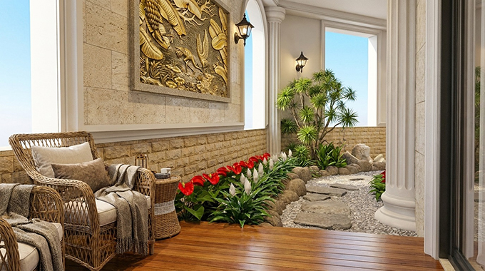 Tiểu cảnh sân vườn trên mái tại Mỹ Đình