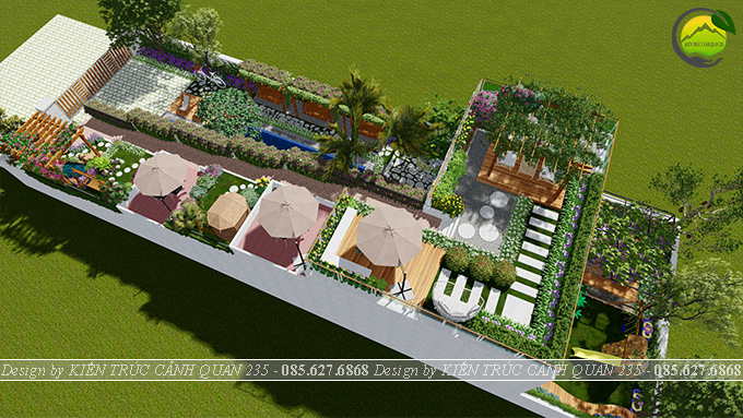 Thiết kế sân vườn tiểu cảnh villa 200m2 tại Hà Nội