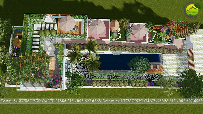 Thiết kế sân vườn tiểu cảnh villa 200m2 tại Hà Nội
