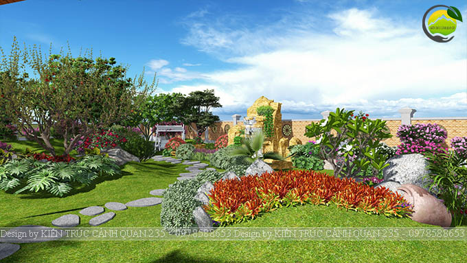 Thiết kế sân vườn 500m2 nhà ở nông thôn
