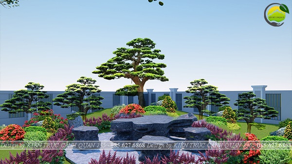 Cây xanh được trồng theo từng mức độ cao thấp tạo điểm nhấn cho sân vườn