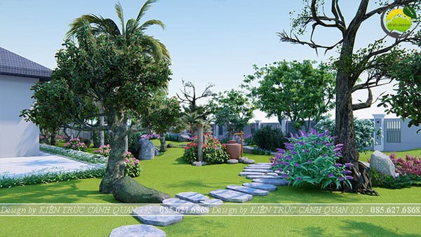 Sân vườn đẹp ở nông thôn tạo không gian yên bình