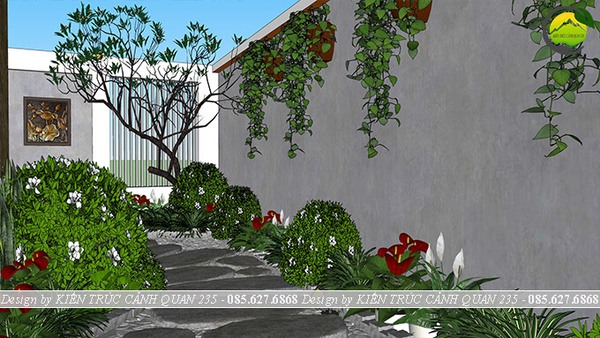 Tiểu cảnh sân vườn thiết kế theo phong cách đơn giản
