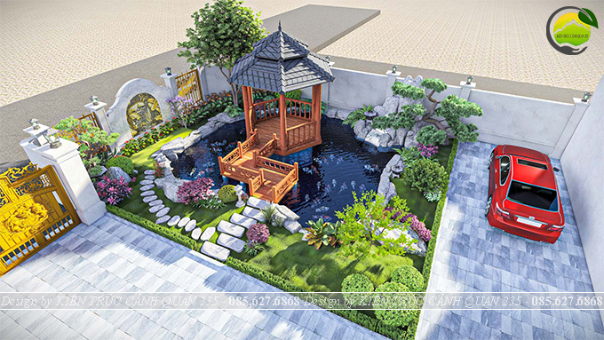 sân vườn non bộ hồ cá Koi