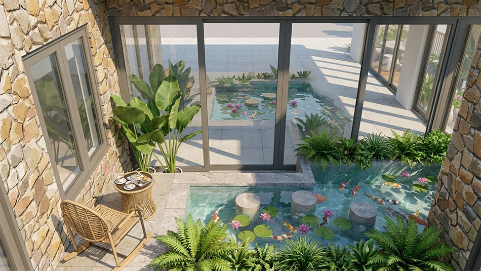 Thiết kế khuôn viên sau biệt thự Một góc sân vườn biệt thự lãng mạn